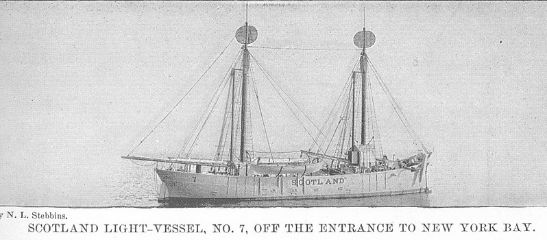United States Lightvessel 7 (LV 7)
Photo from [url=http://www.uscg.mil/history/weblightships/LightshipIndex.asp]US Coast Guard site[/url]
"SCOTLAND LIGHT-VESSEL, NO. 7, OFF THE ENTRANCE TO NEW YORK BAY."  Scanned from the 1901 Light List, Plate XVIII.  Photo by N. L. Stebbins, 1895.
Keywords: United States;Lightship;Historic;New Jersey