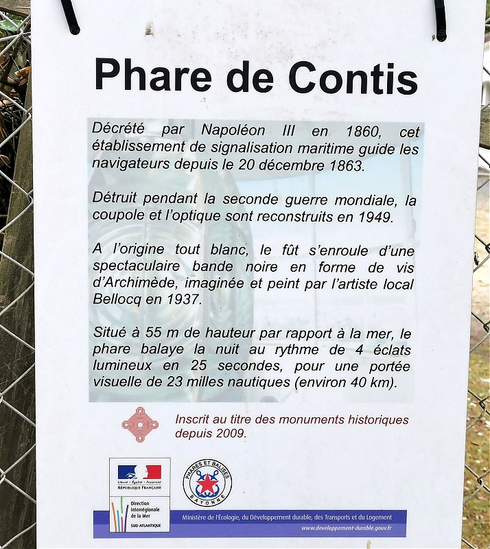 Contis lighthouse / Information board
Keywords: Nouvelle-Aquitaine;France;Bay of Biscay;Plate