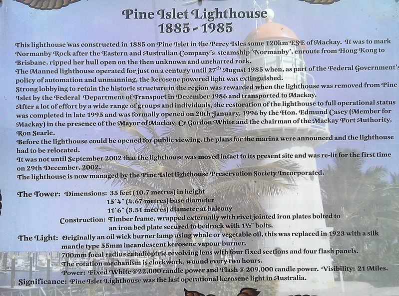 Pine Islet Lighthouse, Information Table
Keywords: Australia;Queensland;Mackay;Tasman sea;Plate