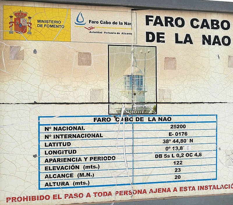 Cabo de La Nao Lighthouse / Information board
Keywords: Mediterranean Sea;Spain;Comunidad Valenciana;Alicante;Cabo de La Nao;Plate