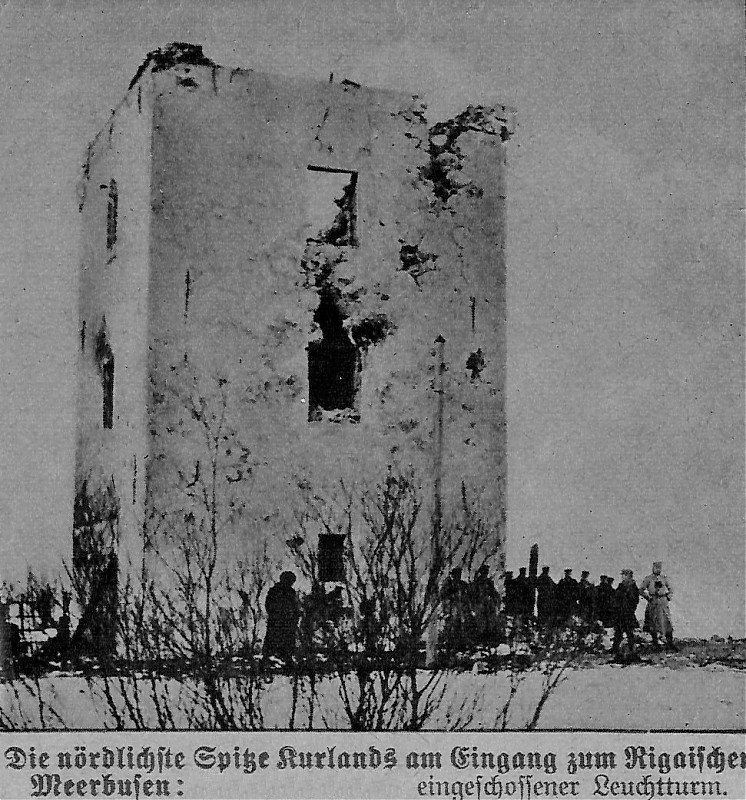 Cape Kolka / Old Kolka lighthouse, Kolkasrags
Source of the photo: "Illustrierte Kriegs-Zeitung" Verlag der Illustration Verlaggesellschaft m. b. H., Berlin, year 1916, booklet no. 90
Keywords: Gulf of Riga;Latvia;Kolka;Historic