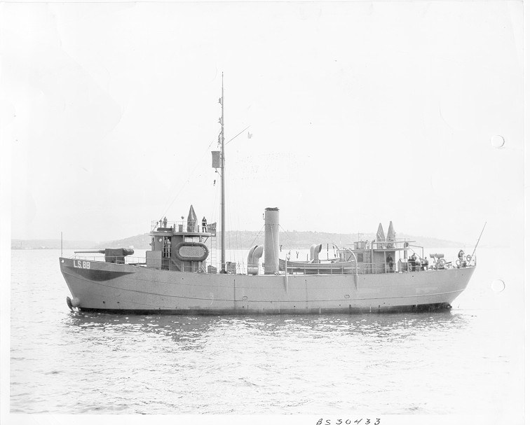 United States Lightvessel 88 (LV 88 / WAL 513)
Photo from [url=http://www.uscg.mil/history/weblightships/LightshipIndex.asp]US Coast Guard site[/url]
"UMATILLA - Lightship #68, Winslow Marine Railway and Shipbuilding Company."; 9 May 1942; no photo number; Official US Navy photo.
The LS-88 in 1942 after having armament added for service during World War II.  Note the 3"/23 caliber main battery forward, the "Y" gun depth charge projector on her stern as well as the three anti-aircraft weapons (20mm??) under tarps, one on the flying bridge and two on the raised stern deckhouse.  The Navy eventually added a SO-1 radar as well.  According to Robert Scheina, the LS-88 "Pre-WWII served as Umatilla Reef LS; 1942 - 45 assigned to NOWESTSEAFRON - stationed at Seattle, WA, and served as examination ship."  (U.S. Coast Guard Cutters & Craft of World War II, Annapolis, NIP, p. 160).
Decommissioned Nov 23, 1960; sold to scrap yard Jul 25, 1962; then became floating exhibit at Columbia River Maritime Museum 1963-1979 then sold. Plans for floating restaurant failed then sold in 1982 to Claude Lacerte, converted to half brigantine BELLE BLONDE, to Quebec 1984 for charter use.  Survived a hurricane in 1985 with the loss of one crewman swept overboard.  The vessels then sailed back to the Caribbean where it was used for 7 day cruises around the islands.  It was then sold and delivered to Japan in 1988.
Keywords: United States;Lightship;Historic;Washington