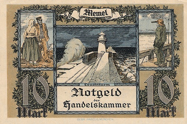 Money of Memel (1922, during French control)
On the banknote - Memel north mole lighthouse
Keywords: Historic;Artwork;banknote