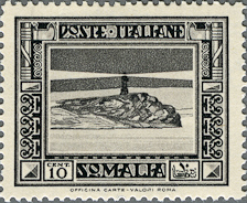 Cape Guardafui / Faro Francesco Crispi (Ra`s Asir)
Cape Guardafui Lighthouse, 1932
Somalia under Italian occupation.
Keywords: Stamp