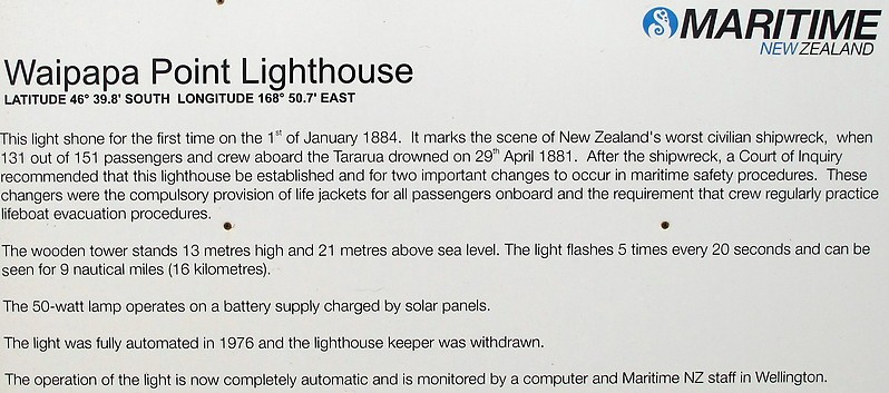 Otara / Waipapa Point Lighthouse
Keywords: New Zealand;Southern ocean;Plate