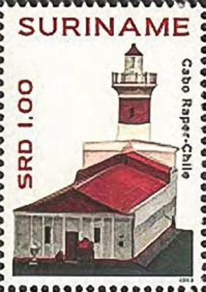 Suriname stamp showing: Chili / Faro Cabo Raper 
