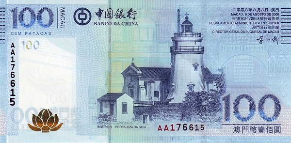 MACAU - Farol da Guia
100 Patacas, Banco da China, Macau, 08.08.2008
Keywords: Artwork;banknote