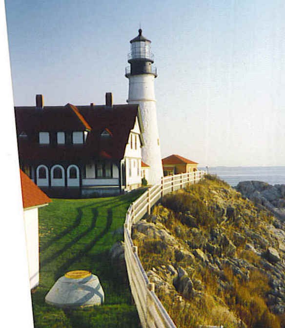Maine / Portland Head lighthouse
The lighthouse at Portland Head, Maine, was planned by the Massachusetts state government (Maine being part of Massachusetts until 1820). The federal government took over its construction in 1789. The light tower, completed in January 1791, was built by two local stonemasons, Jonathan Bryant and John Nichols. Like Boston Harbor, the Portland Head tower is round in cross section and built of rubblestone. The original plan was for a 58-foot tower, but General Benjamin Lincoln, the federal supervisor, ordered it raised to 72 feet so the light would not be blocked from the south. Bryant quit in protest at the change in plans, and Nichols finished the work.
The upper part of the tower has been modified several times: the 20-foot section below the gallary was added in the 1860's, removed in 1883, and restored in 1885. The height of the modified tower is 80 feet. The lantern held a second-order Fresnel lens from 1885 to 1991, when a DCB-224 aerobeacon was installed. The light station is now owned by the town of Cape Elizabeth and operated as the Museum at Portland Head Light. 
Source of the text: [url=http://www.unc.edu/~rowlett/lighthouse/types/oldest.html]Russ Rowlett's Lighthouse directory[/url]
Keywords: Maine;Portland;Atlantic ocean